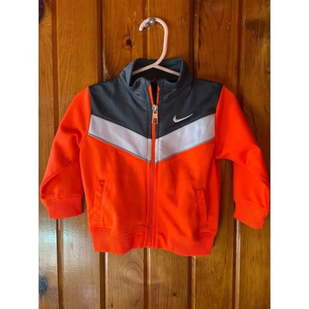 Nike Kids Orange Grey White Colorblock Full Zip Track Jacket 12M Swoosh Logo